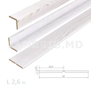 Гибкий угол МДФ Дуб Арктический 45x3,2мм L-2,6м